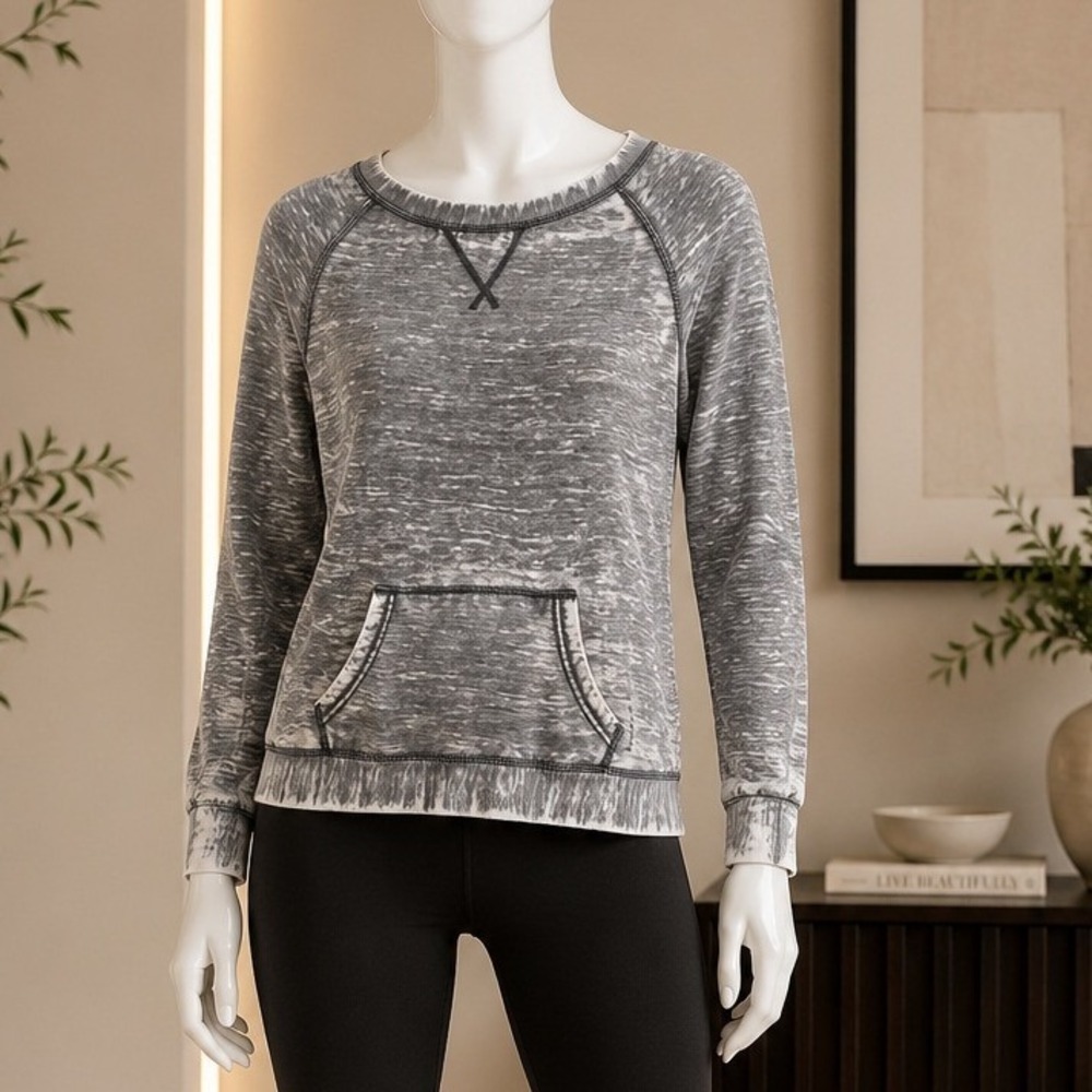 Reebok Womens Sweatshirt Gray Acid Wash Raglan Fleece Pullover Medium